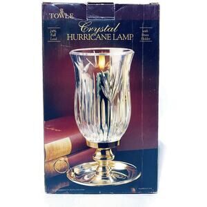 Towle Crystal Hurricane Lamp With Brass Holder 11 Inches Tall 24% Full Lead